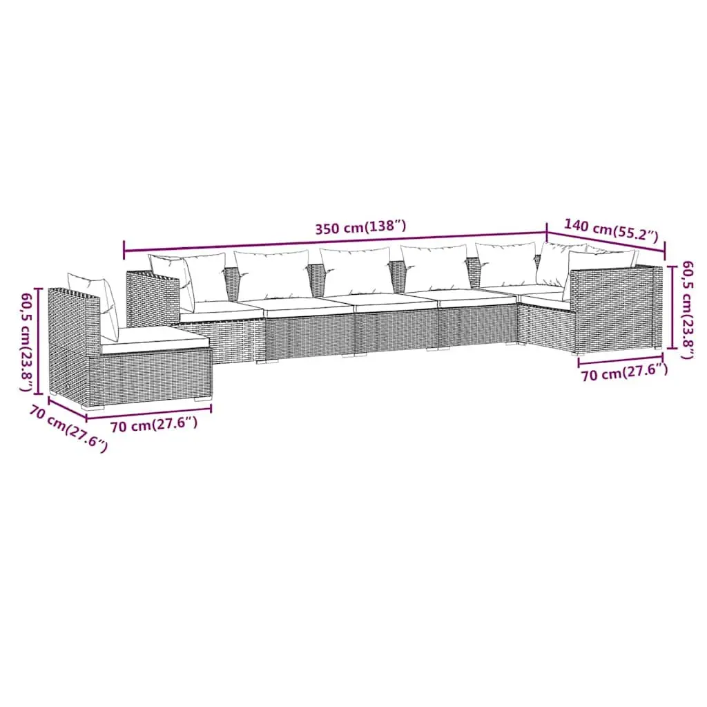 Garden Lounge Set 7 Piece Outdoor Patio Furniture Grey Modular Rattan Sofa