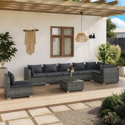 Sturdy Grey Modular Garden Lounge Set 8 Piece Outdoor Sofa