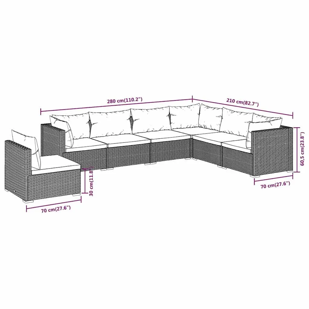 Garden Lounge Set 7 Piece Outdoor Patio Furniture PE Rattan Black Modular Sofa