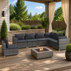 Stylish 7 Piece Grey Rattan Modular Outdoor Lounge Set