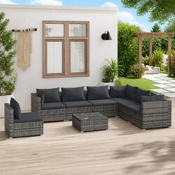 8-Piece Grey Outdoor Garden Lounge Set with Modular Design