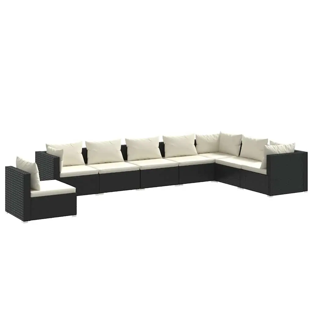 Garden Lounge Set PE Rattan 8 Piece Outdoor Patio Furniture Modular Black