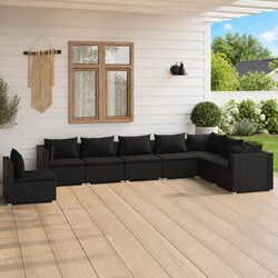 8 Piece Modular Black Rattan Outdoor Lounge Set