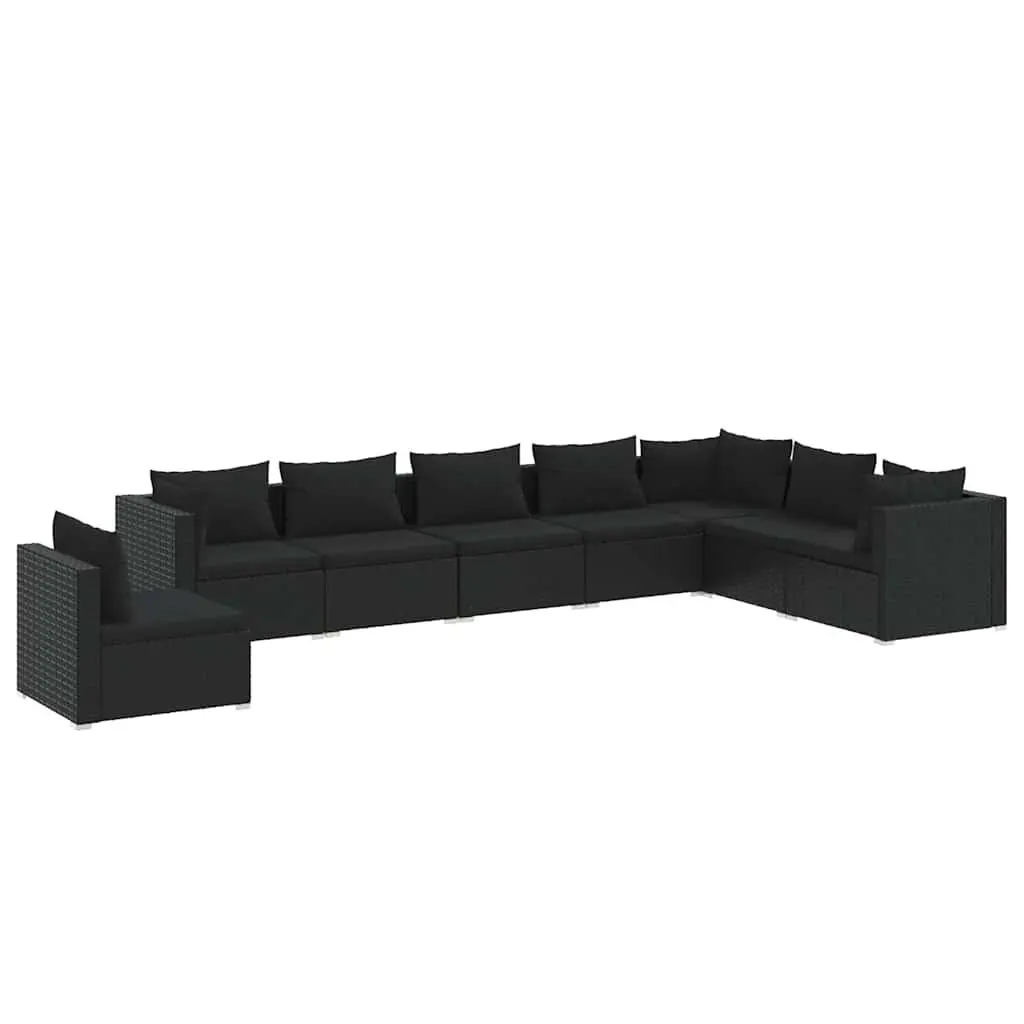 8 Piece Modular Black Rattan Outdoor Lounge Set