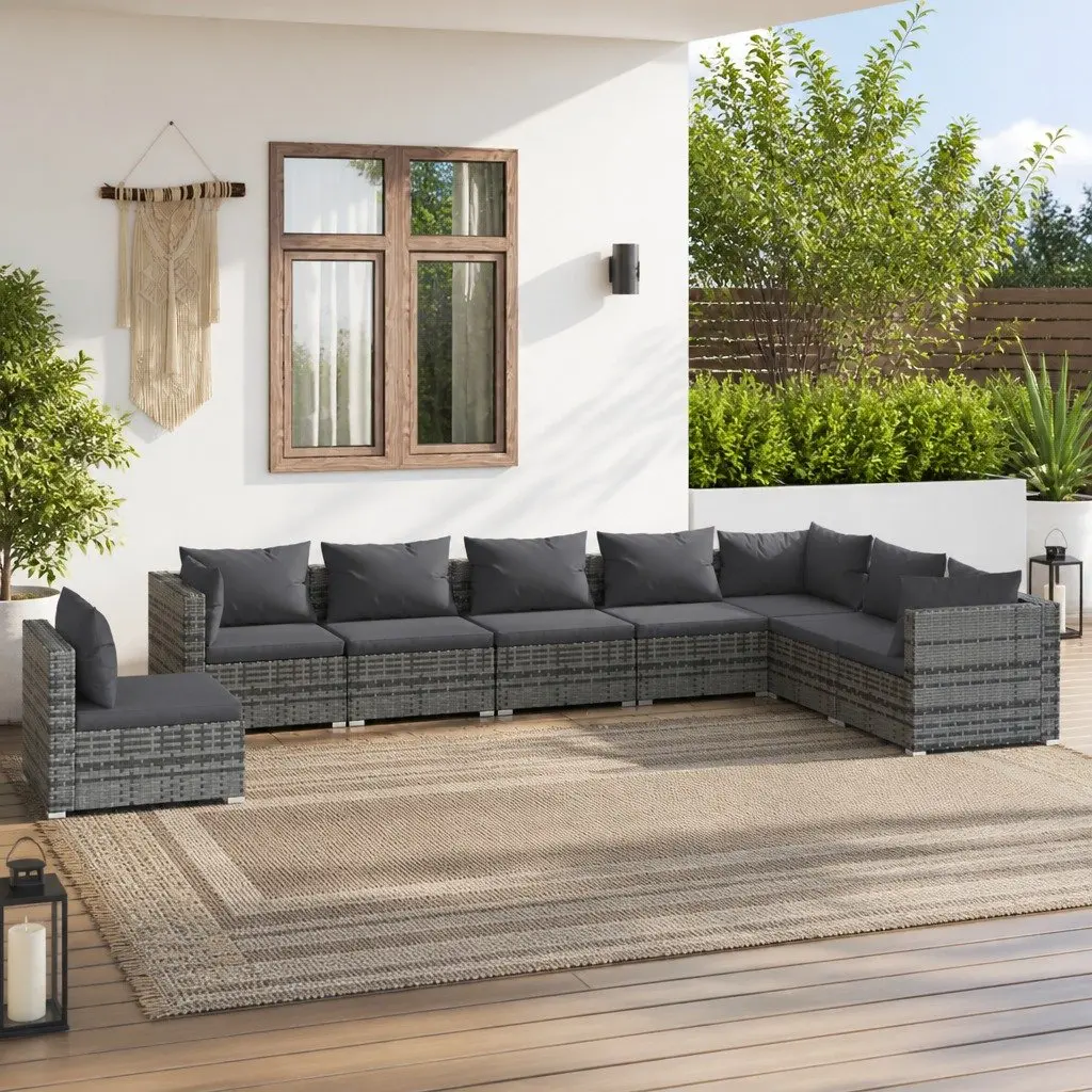 8 Piece Grey Rattan Garden Lounge Set with Cushions