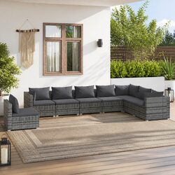 8 Piece Grey Rattan Garden Lounge Set with Cushions