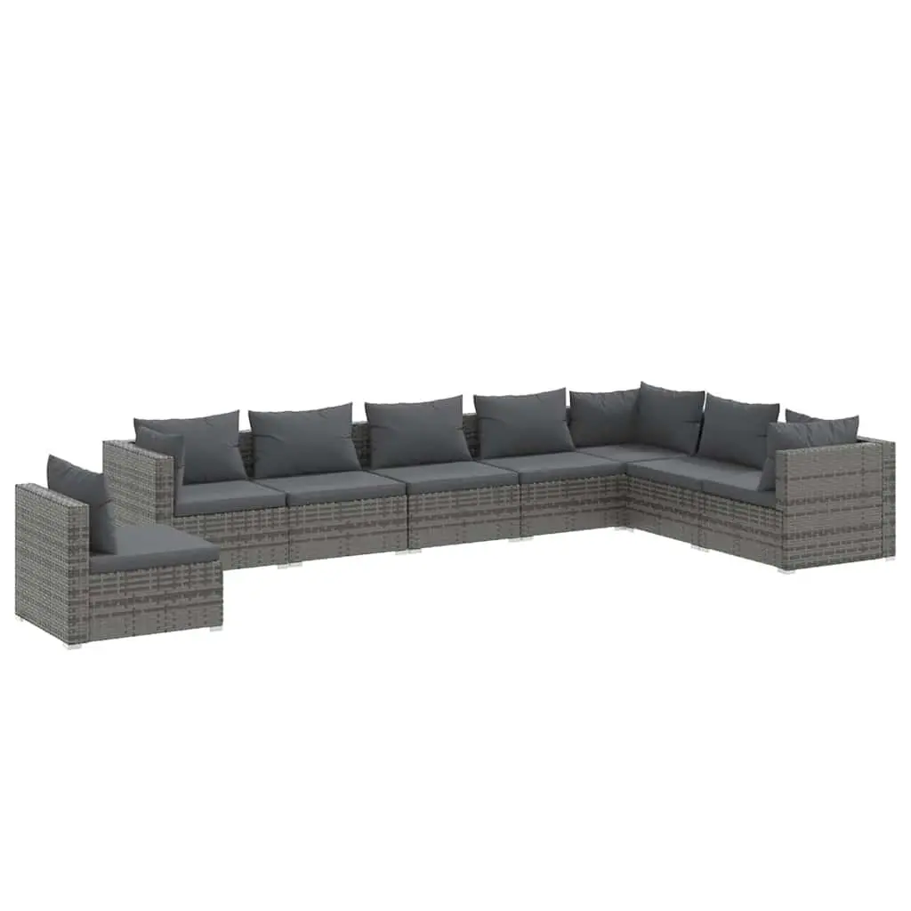 8 Piece Grey Rattan Garden Lounge Set with Cushions