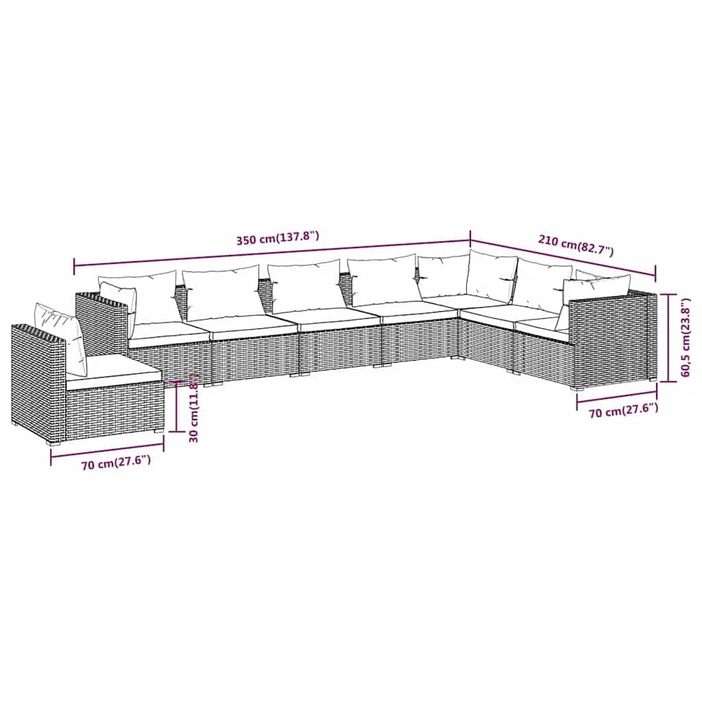 8 Piece Grey Rattan Garden Lounge Set with Cushions