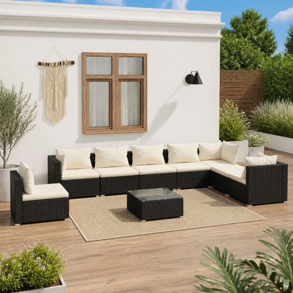 9-Piece Black Rattan Garden Lounge Set