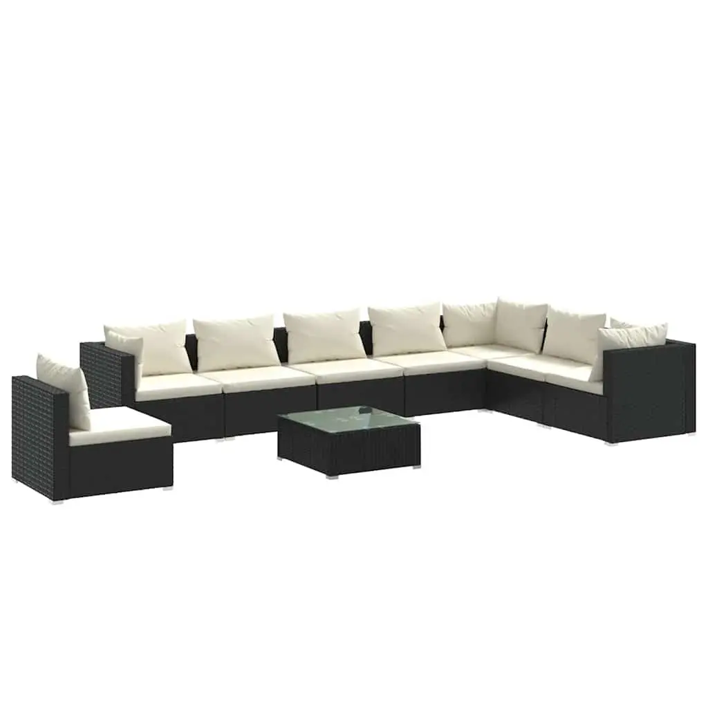 9-Piece Black Rattan Garden Lounge Set
