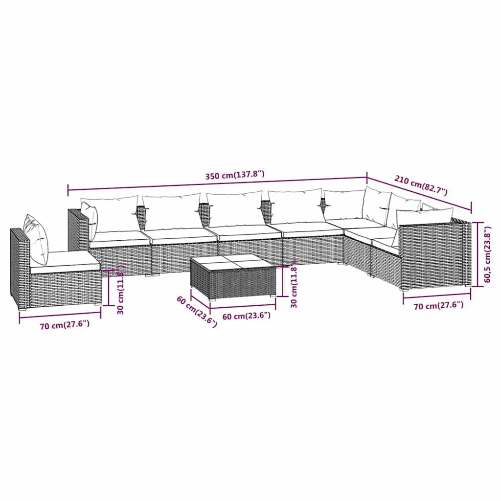 9-Piece Black Rattan Garden Lounge Set