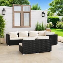 Black Poly Rattan 7 Piece Outdoor Garden Lounge Set