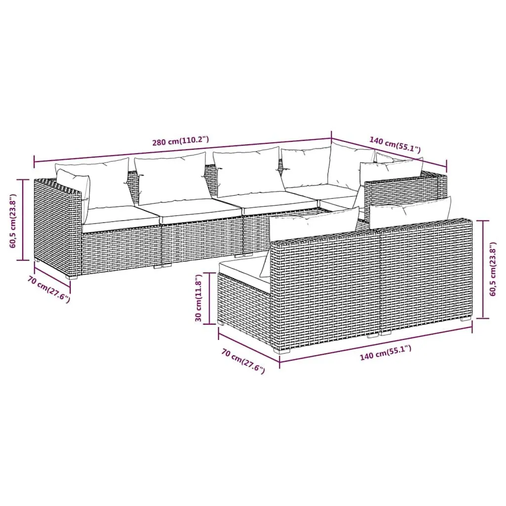 7-Piece Poly Rattan Garden Lounge Set