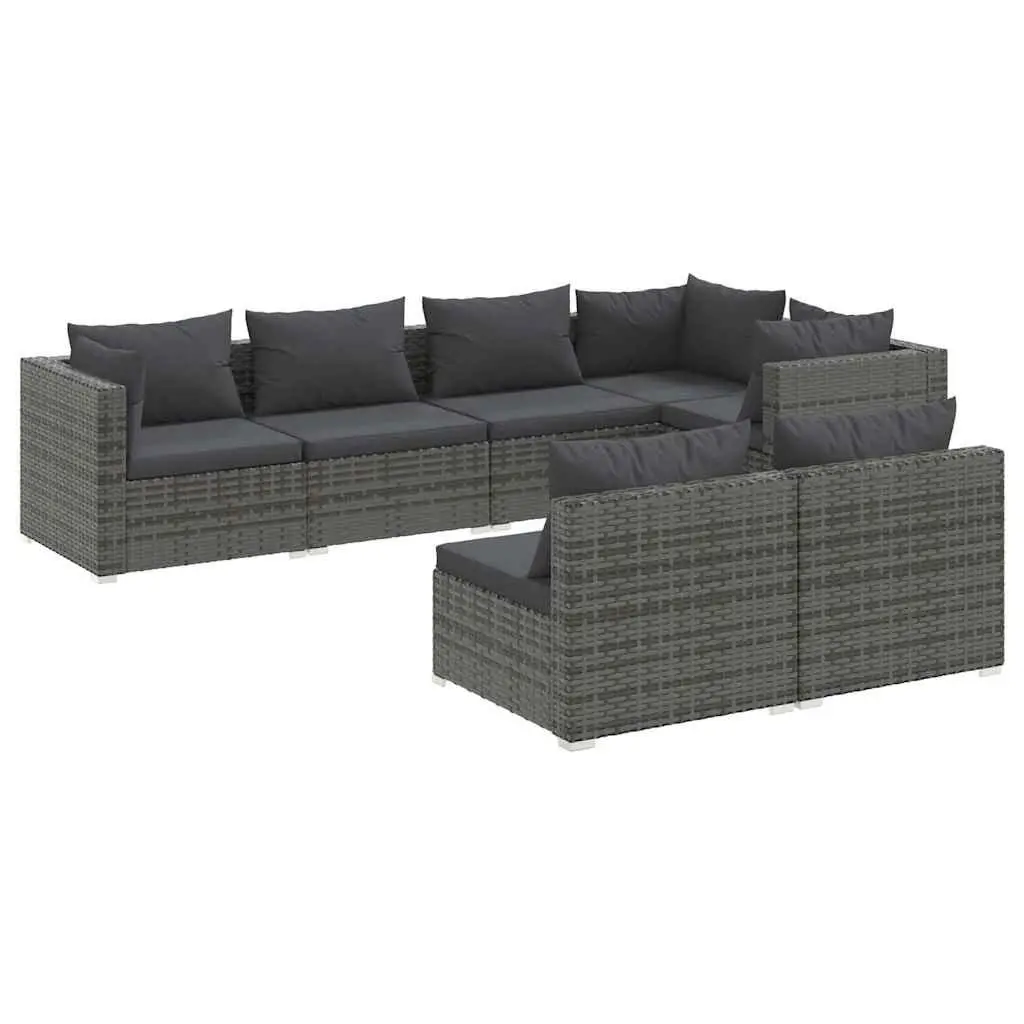 7 Piece Patio Lounge Set Water-resistant Poly Rattan Grey