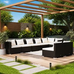 Black 8-Piece Modular Garden Lounge Set with Cushions