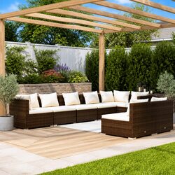Sturdy 8 Piece Brown Poly Rattan Garden Lounge Set