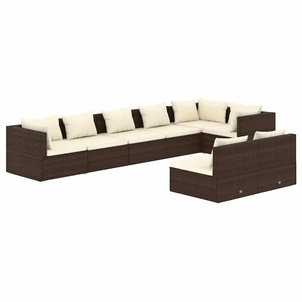 8 Piece Brown Poly Rattan Garden Lounge Set