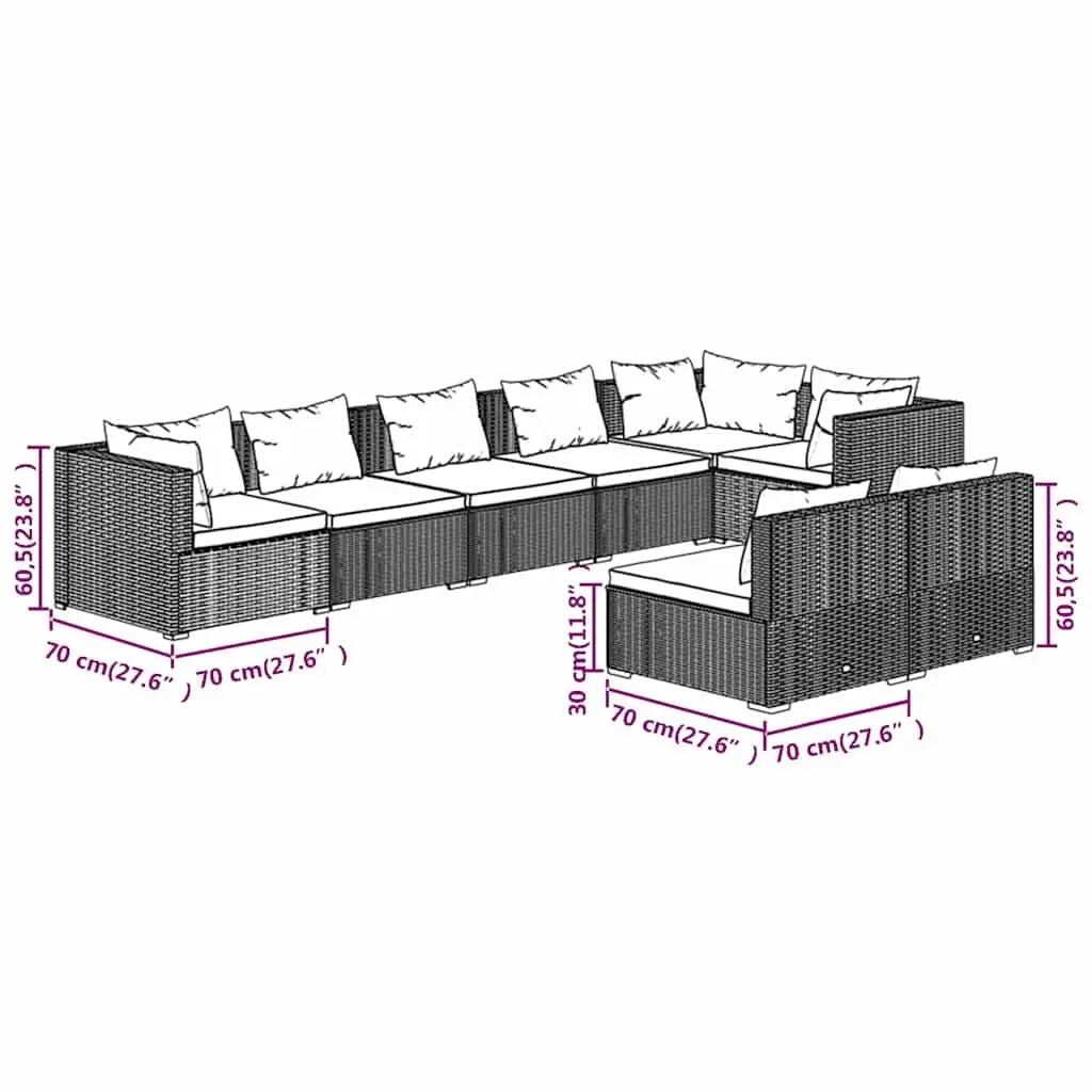 8 Piece Brown Poly Rattan Garden Lounge Set