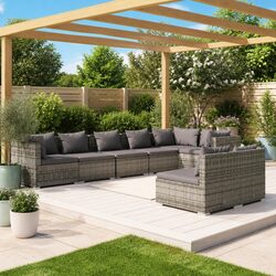8 Piece Grey Poly Rattan Garden Lounge Set for Outdoor Relaxation
