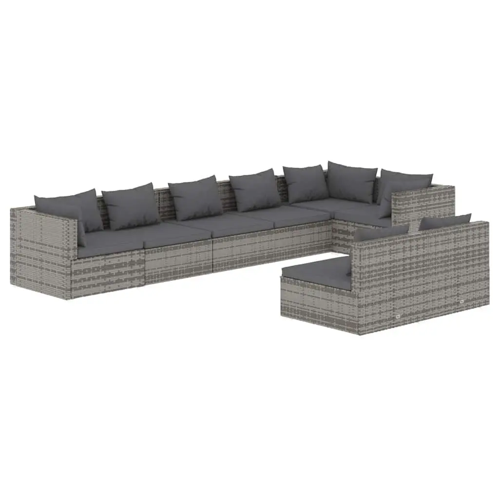 8 Piece Grey Poly Rattan Garden Lounge Set for Outdoor Relaxation