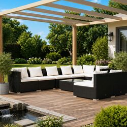 Durable 9 Piece Modular Outdoor Lounge Set in Black