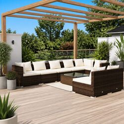 Durable 9 Piece Poly Rattan Garden Lounge Set with Cushions
