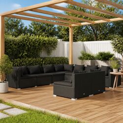 Sturdy 9 Piece Black Poly Rattan Garden Lounge Set