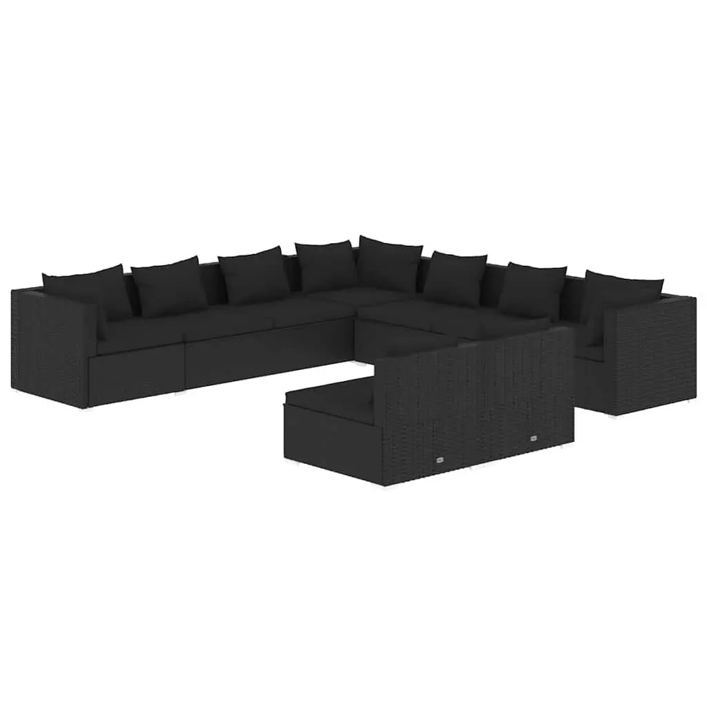 9 Piece Black Poly Rattan Garden Lounge Set