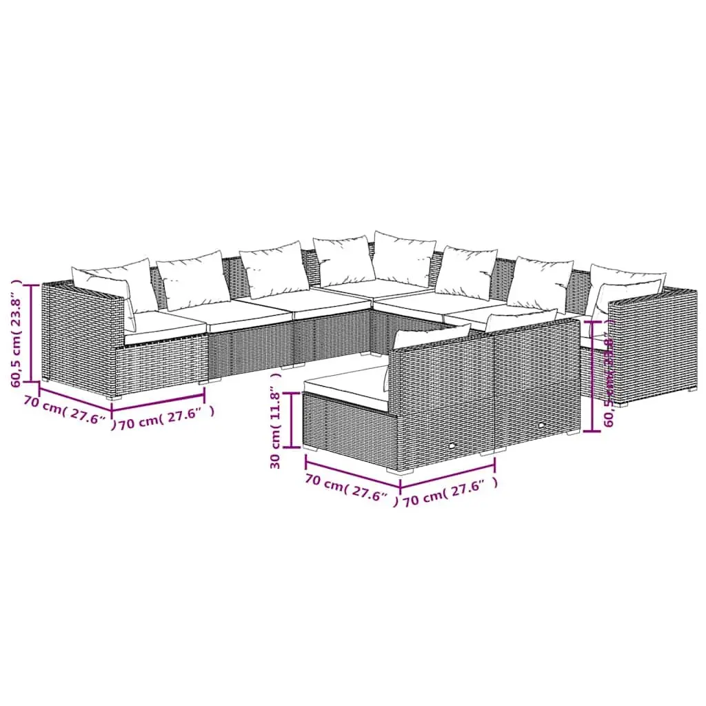 9 Piece Black Poly Rattan Garden Lounge Set