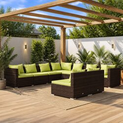 Durable 9 Piece Garden Lounge Set in Brown Poly Rattan