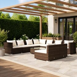 10 Piece Brown Outdoor Lounge Set with Cushions