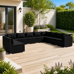 Black Modular 10 Piece Garden Lounge Set for Outdoor Spaces