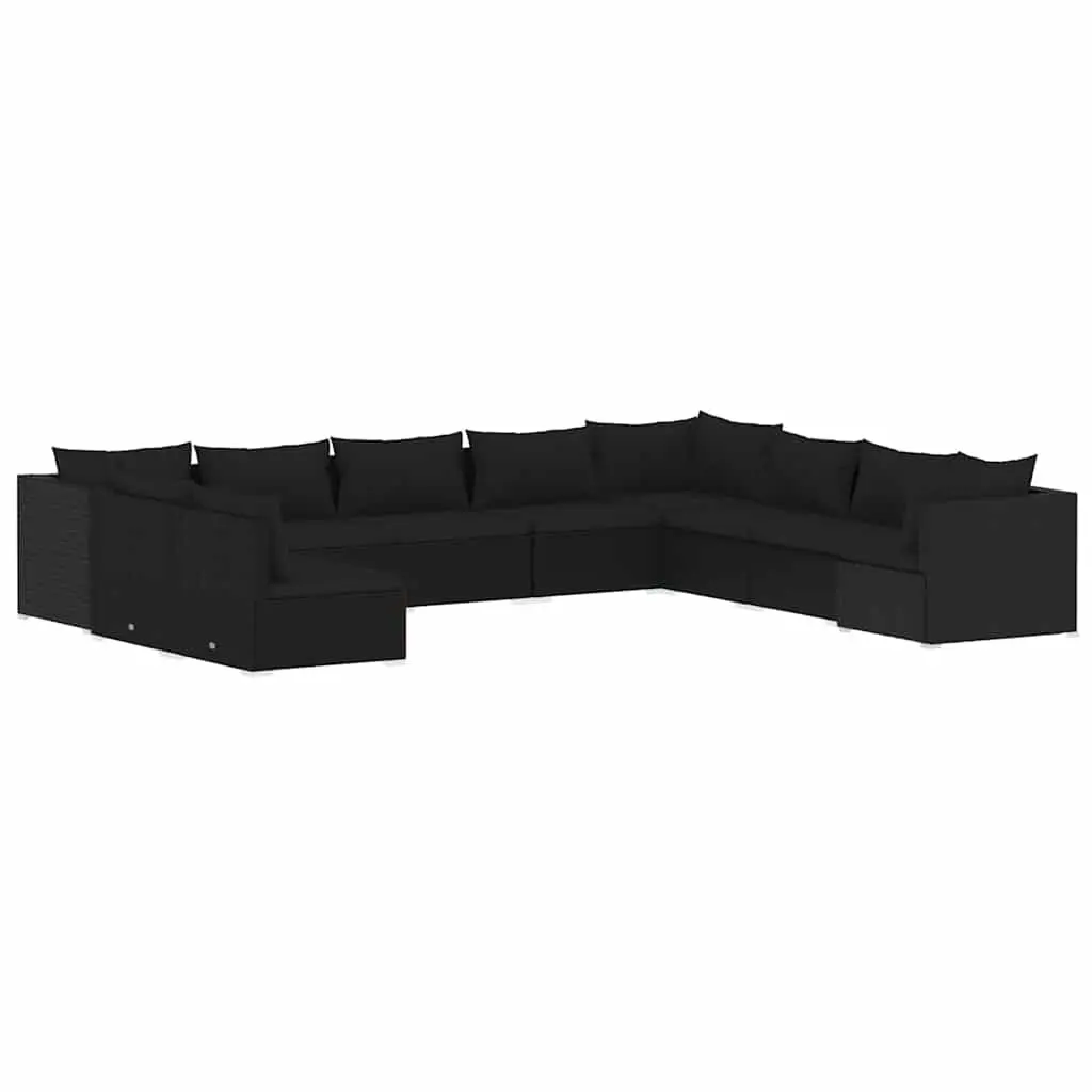10 Piece Garden Lounge Set Poly Rattan Steel Frame Black