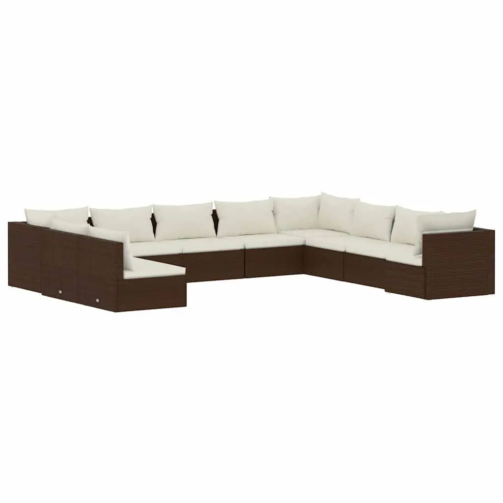Poly Rattan Garden Lounge Set 10 Piece Outdoor Furniture Brown Modular Sofa