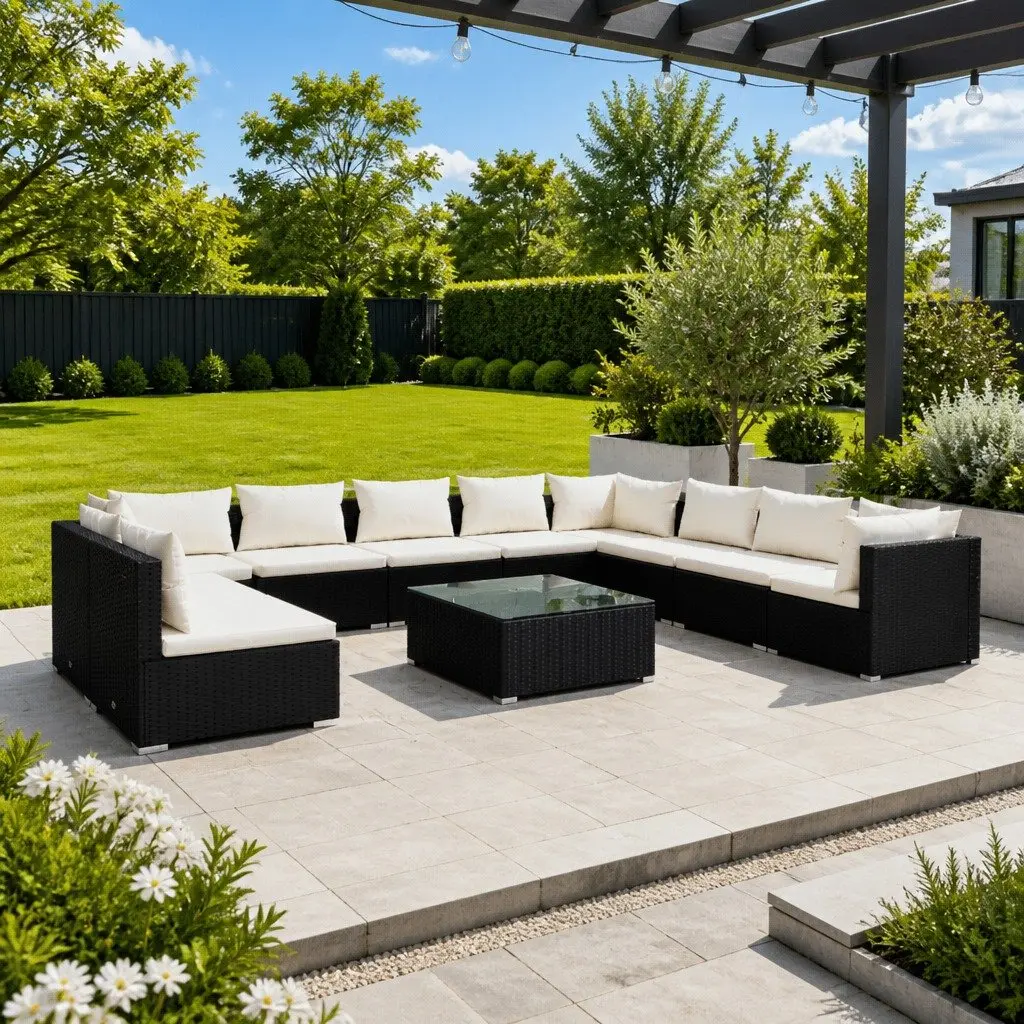 11 Piece Garden Lounge Set Poly Rattan Outdoor Furniture Black