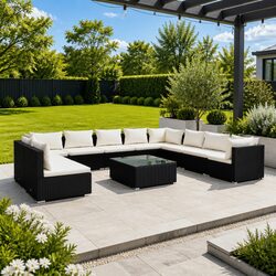 Sturdy 11 Piece Black Poly Rattan Garden Lounge Set