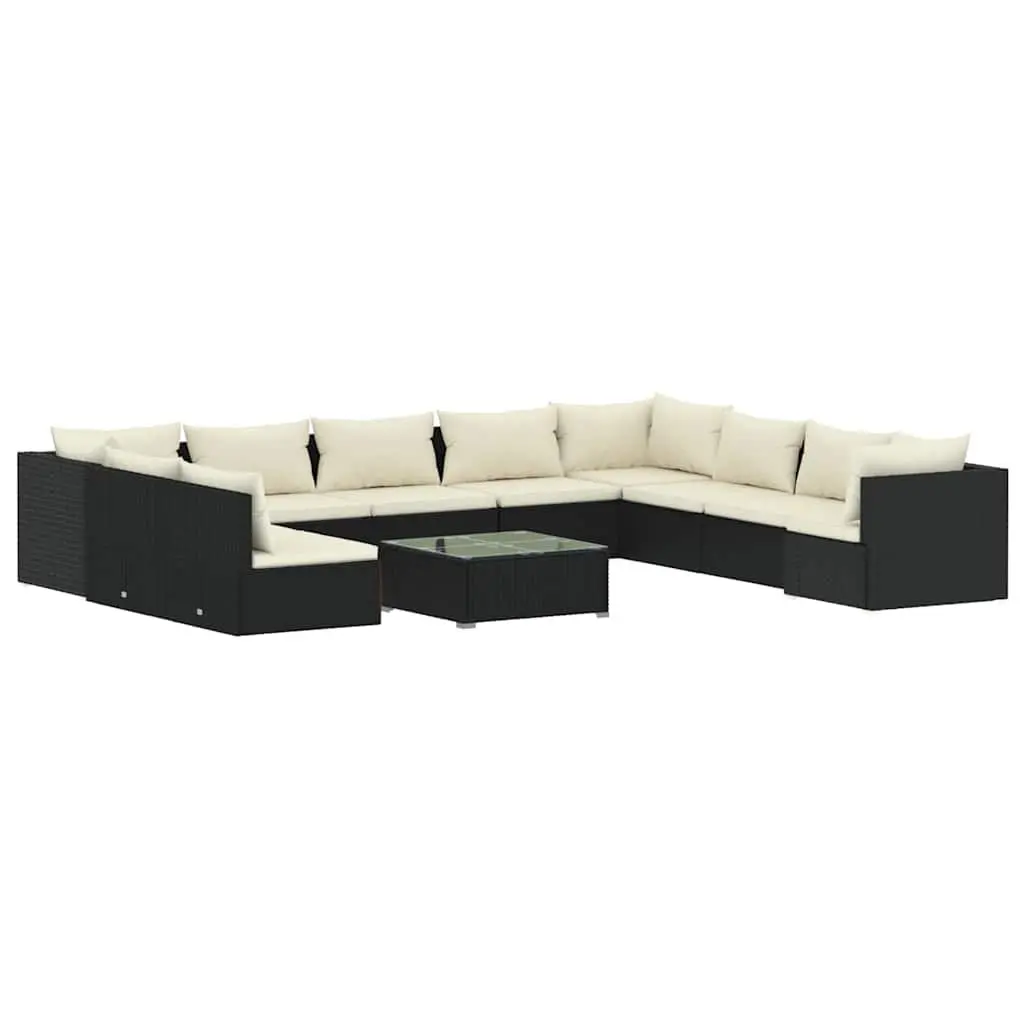 11 Piece Garden Lounge Set Poly Rattan Outdoor Furniture Black