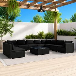 11 Piece Black Poly Rattan Garden Lounge Set