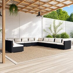 Sturdy Black Poly Rattan 11-Piece Garden Lounge Set