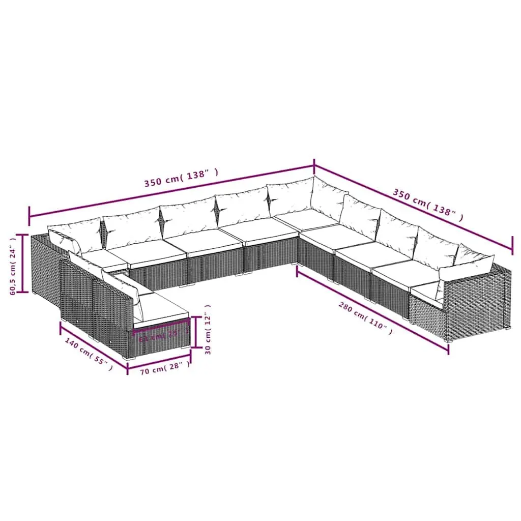 Black Poly Rattan 11-Piece Garden Lounge Set