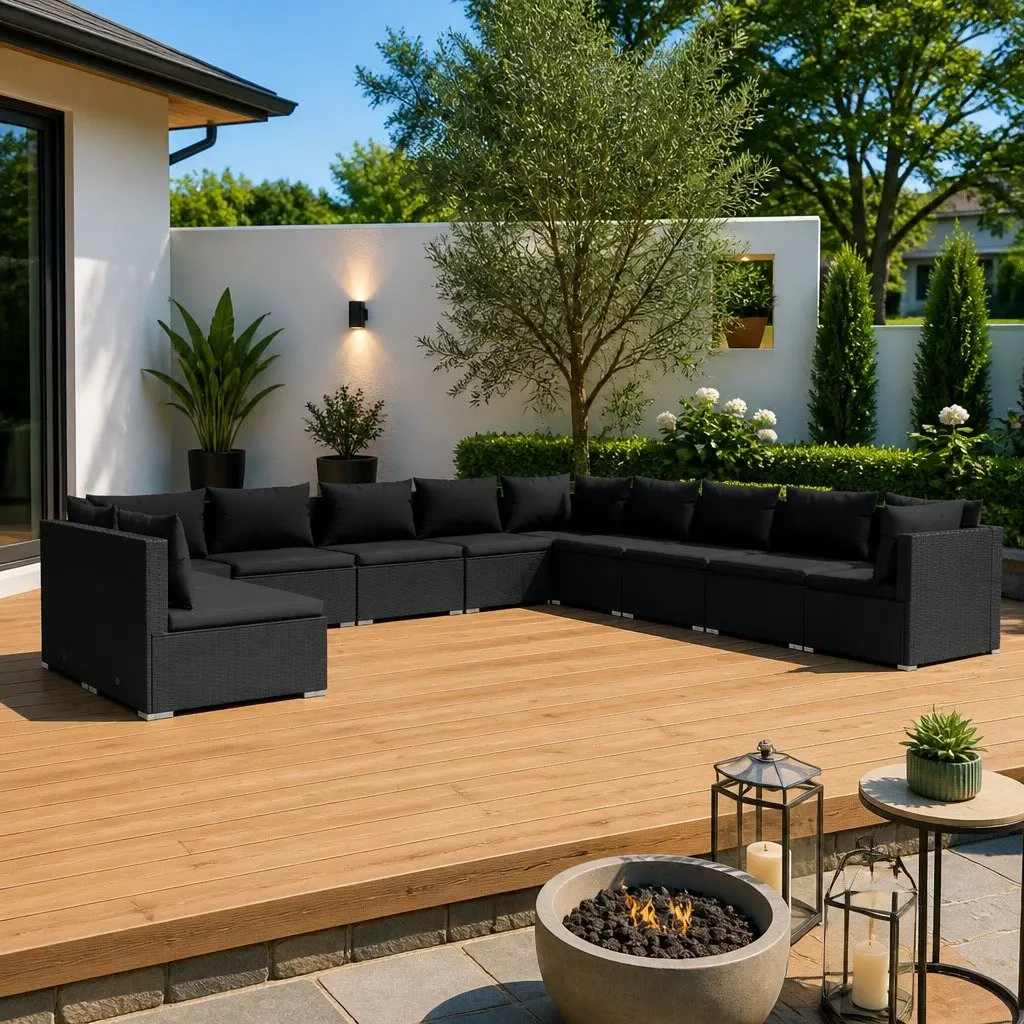 Garden Lounge Set Poly Rattan 11 Piece Outdoor Patio Furniture Black