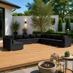 Premium 11 Piece Modular Garden Lounge Set in Black