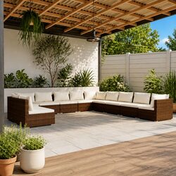 Garden Lounge Set 11 Piece Outdoor Poly Rattan Modular Patio Furniture Brown