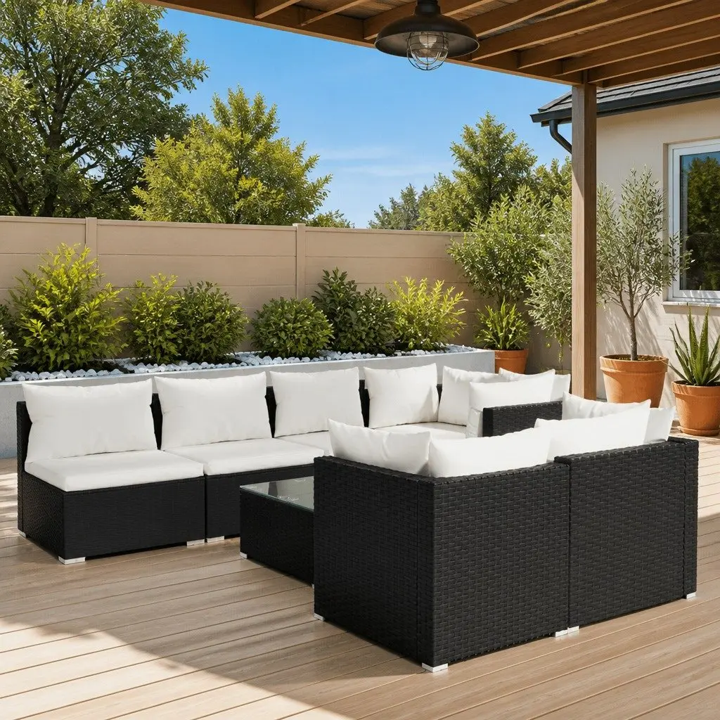 Garden Lounge Set Poly Rattan 8 Piece Outdoor Furniture Black Modular Sectional