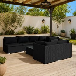 High-Quality 8 Piece Black Outdoor Lounge Set with Cushions
