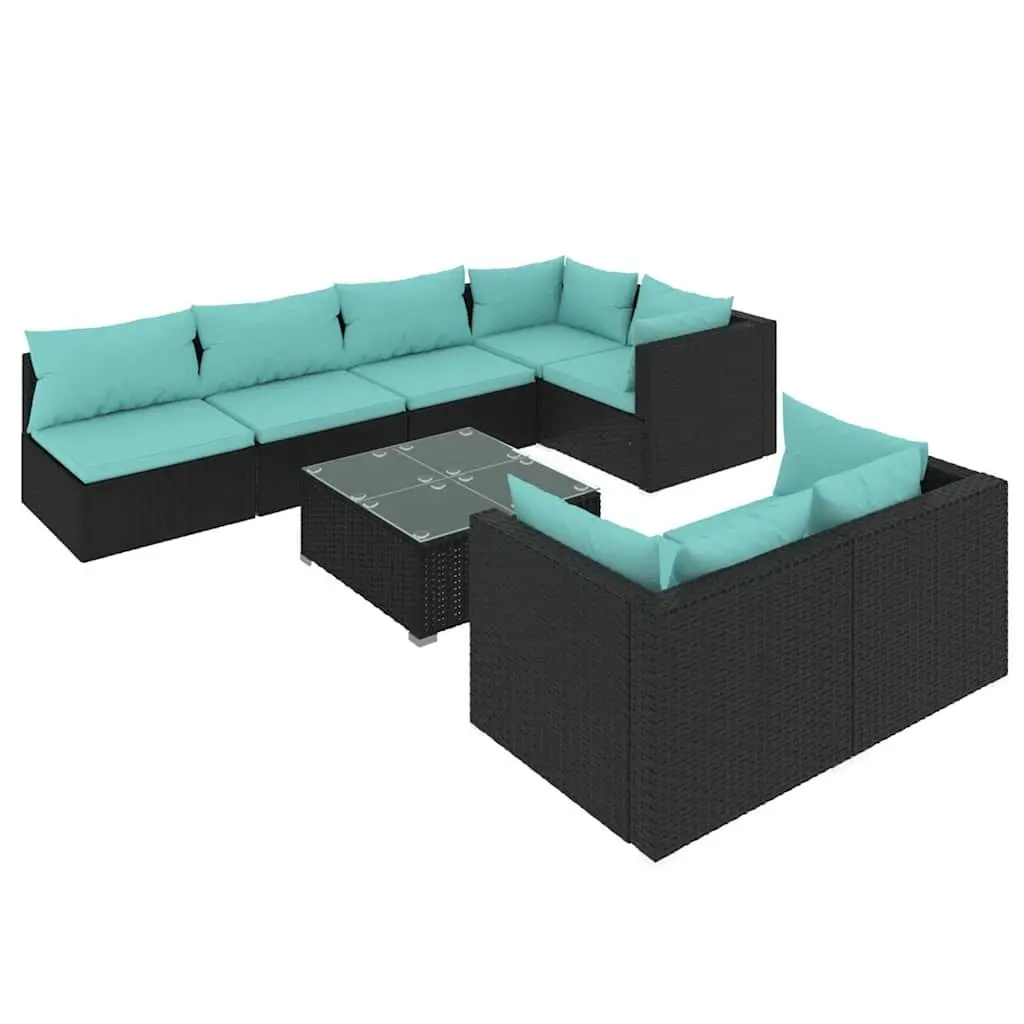 8-Piece Black Poly Rattan Outdoor Lounge Set
