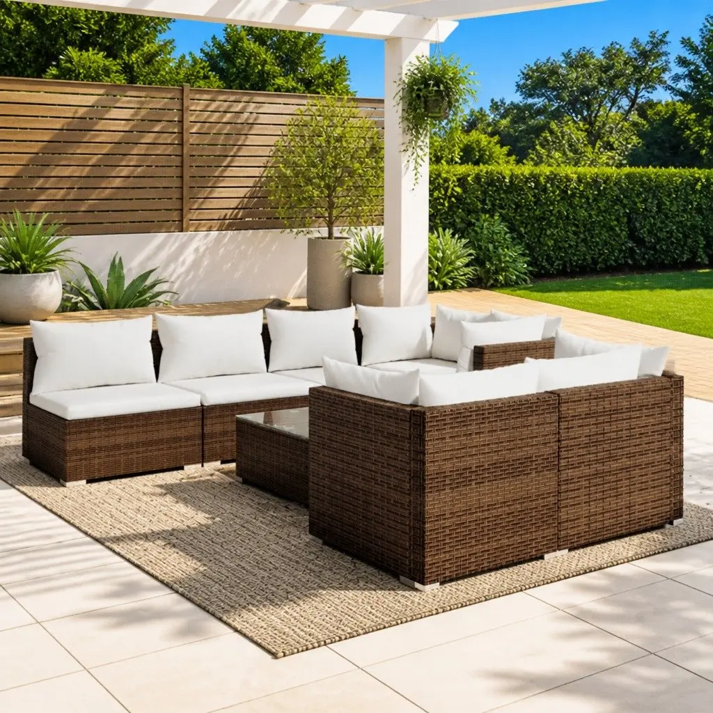 Garden Lounge Set 8 Piece Outdoor Furniture Poly Rattan Brown Modular Sofa