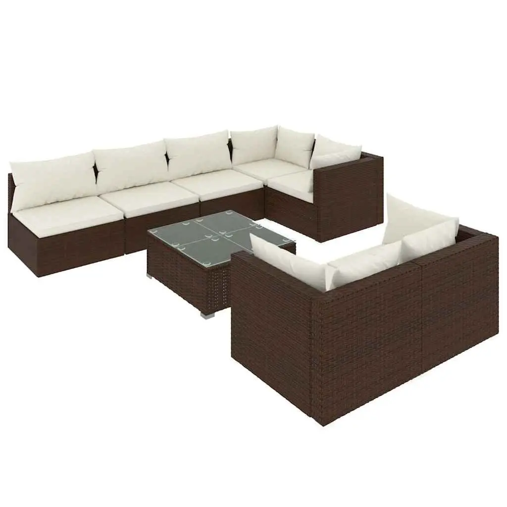 Garden Lounge Set 8 Piece Outdoor Furniture Poly Rattan Brown Modular Sofa
