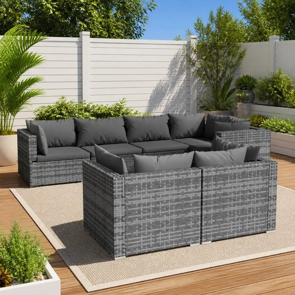 7 Piece Outdoor Lounge Set with Cushions Grey