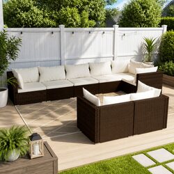 Durable 8-Piece Poly Rattan Garden Lounge Set with Cushions